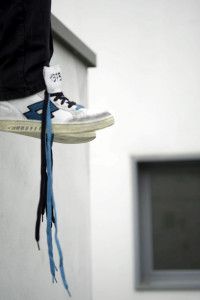 Vittorio Brumotti's Lotto sneaker in mid-air