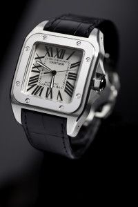 Cartier Santos 100 steel watch with leather strap