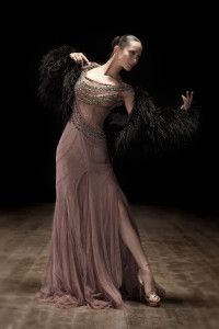 Dancer in a pink beaded gown with feathers, Sur la Terre inTown, 2011