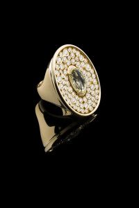 Gold ring with oval pavé setting, Armani Privé F/W 2012 look book