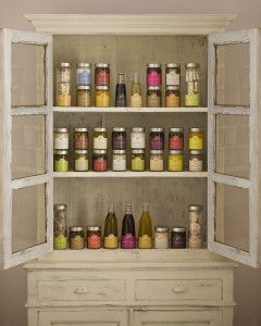 Painted cupboard stocked with Maberta preserves, catalogue 2004