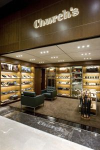 Church's shop entrance with shoe walls, La Rinascente, Milan