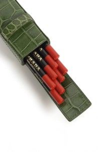 Green crocodile Prada pencil case with red pencils, 1997