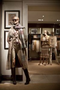 Ralph Lauren store with mannequins in plaid and scarves, Milan