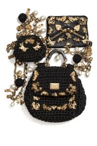 Dolce & Gabbana crochet bags with gold embroidery, Harper's Bazaar editorial 2012