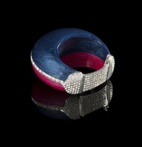 Blue and pink cuff with diamond pavé, Armani Privé F/W 2012 look book