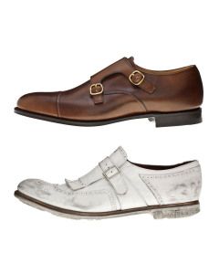 Church's monk strap shoes, brown and white, press kit