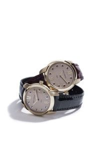 Two wristwatches with leather straps, Harper's Bazaar editorial 2013
