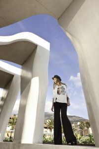 Model under white concrete arches, Nice, Germano Zama catalogue S/S 2012