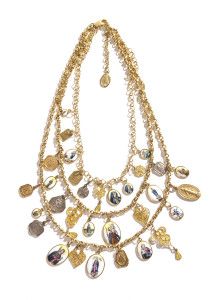 Dolce & Gabbana gold charm necklace, Harper's Bazaar editorial 2012