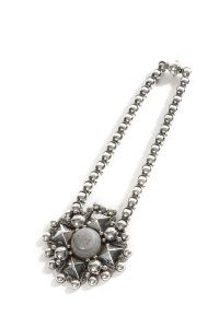 Silver chain necklace with jewelled pendant, Harper's Bazaar editorial 2013