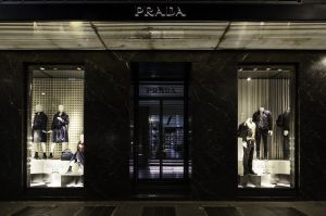 Prada Sport store front at night, Corso Venezia, Milan