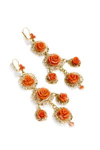Coral rose chandelier earrings, Harper's Bazaar editorial 2013