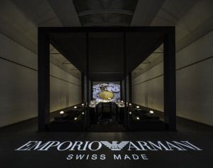Emporio Armani Swiss Made display room with logo on the floor, 2014