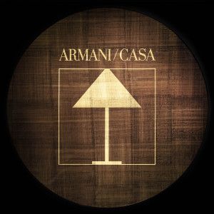 Armani/Casa logo with lamp on wood, Salone del Mobile 2013, Milan