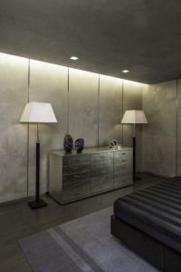 Bedroom with sideboard and floor lamps, Armani/Casa residence, Century Spire, Manila