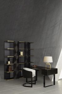 Armani/Casa desk, chair and bookcase against concrete, advertising campaign 2014