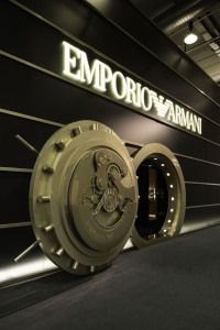 Emporio Armani stand with giant vault door, Baselworld 2014