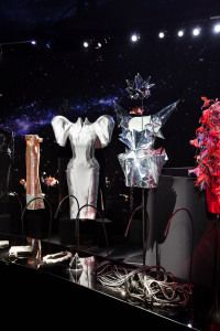 Couture gowns and headpieces at the Giorgio Armani Eccentrico exhibition, Milan 2012