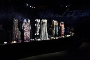 Row of evening gowns at the Giorgio Armani Eccentrico exhibition, Milan 2012