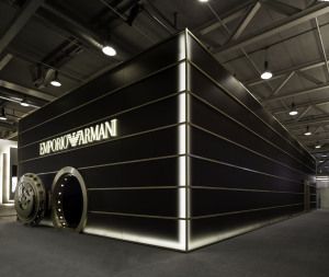 Exterior of the Emporio Armani stand with vault doors, Baselworld 2014