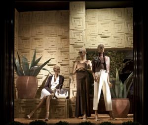 Ralph Lauren shop window with three mannequins and agave plants, via Montenapoleone, Milan