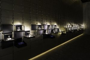 Display cases with watches in the Emporio Armani stand, Baselworld 2014