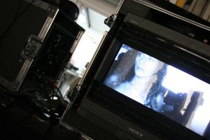 Video monitor during filming, backstage