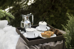 Skier's snack: hot chocolate tray in the snow, Cheval Blanc Courchevel
